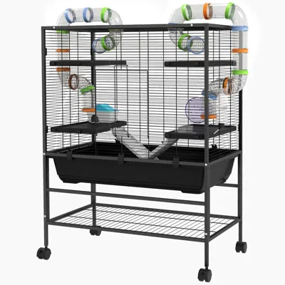 Breebe Small Animal Cage For Hamster With Tubes, Wheel, Ramp & Platform In Black