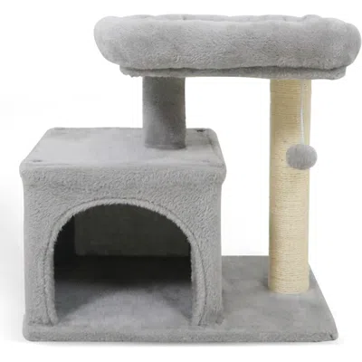 Breebe Small Cat Tree With Large Padded Plush Perch For Indoor Cats In Gray