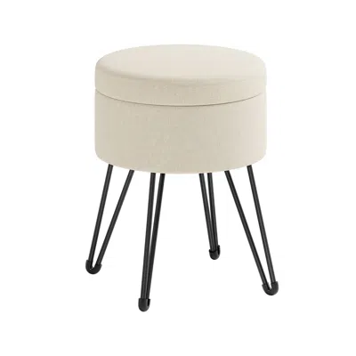 Breebe Small Vanity Stool Chair With Storage Cream White