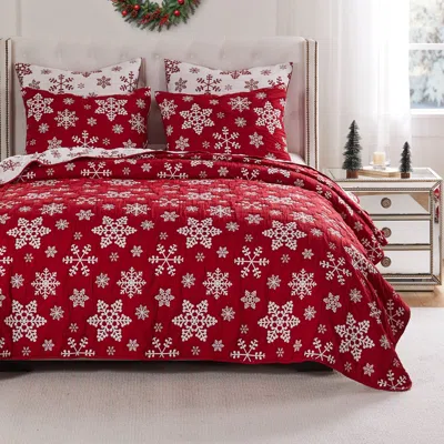 Breebe Snowflakes Quilt Set 3-piece Full/queen In Red