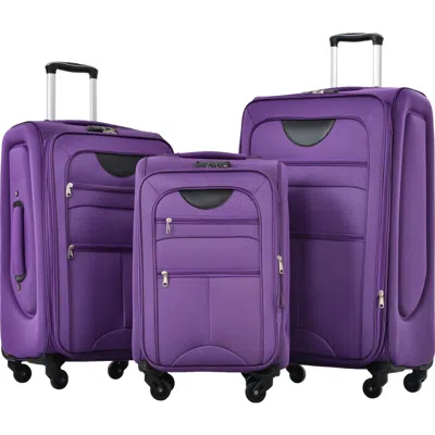 Breebe Softside Luggage Expandable 3 Piece Set Suitcase Upright Spinner Softshell Lightweight Luggage Trave In Purple