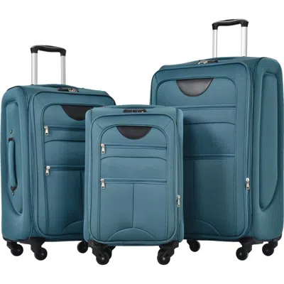 Breebe Softside Luggage Expandable 3 Piece Set Suitcase Upright Spinner Softshell Lightweight Luggage Trave In Blue