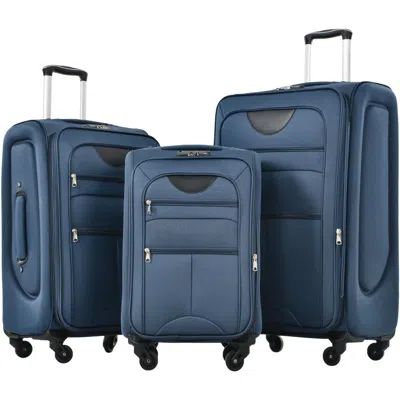 Breebe Softside Luggage Expandable 3 Piece Set Suitcase Upright Spinner Softshell Lightweight Luggage Trave In Blue