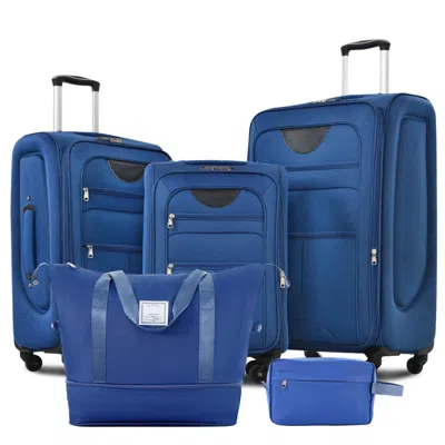 Breebe Softside Luggage Expandable 3 Piece Set Suitcase With Duffel Bag Upright Spinner Softshell Lightweig In Blue