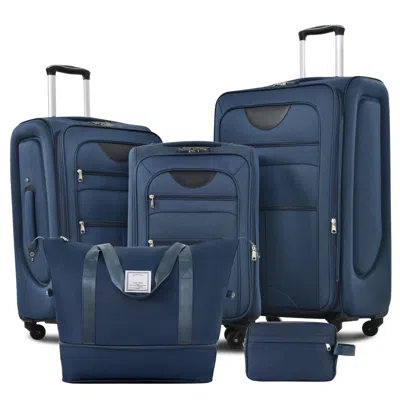 Breebe Softside Luggage Expandable 3 Piece Set Suitcase With Duffel Bag Upright Spinner Softshell Lightweig In Blue