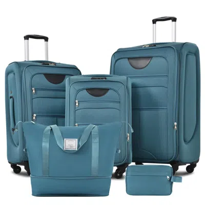 Breebe Softside Luggage Expandable 3 Piece Set Suitcase With Duffel Bag Upright Spinner Softshell Lightweig In Blue
