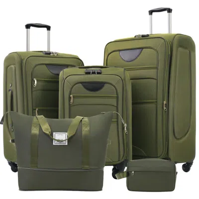 Breebe Softside Luggage Expandable 3 Piece Set Suitcase With Duffel Bag Upright Spinner Softshell Lightweig In Green