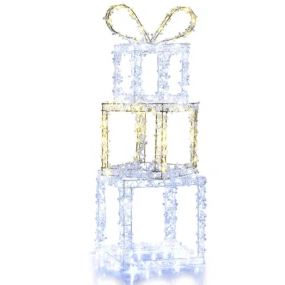 Breebe Stacked Lighted Gift Boxes Set Of 3 Pre-lit Christmas Present Box Lights In Blue