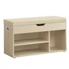 Breebe Storage Bench With Cushion, Shoe Bench With Padded Seat, 3 Compartments