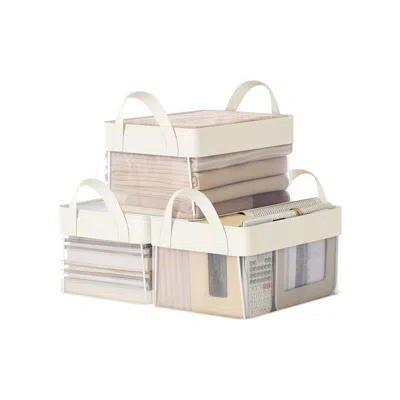 Breebe Storage Bins Set Of 3 Transparent Mesh Cream White In Multi