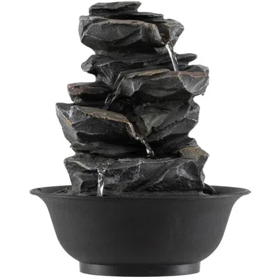 Breebe Tabletop Water Fountain With Led Light Indoor Desktop Cascading Water Feature In Black