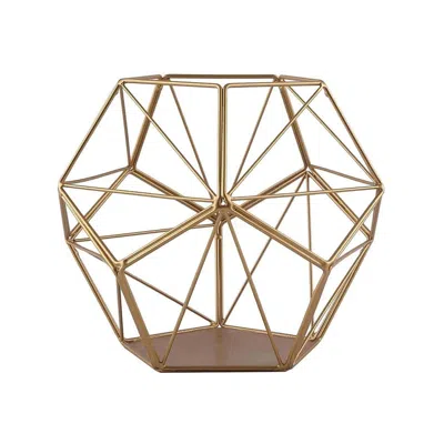 Breebe Tealight Candle Holder Gold Metal Pentagon Prism Geometric Open Frame - Flower Stand 7"