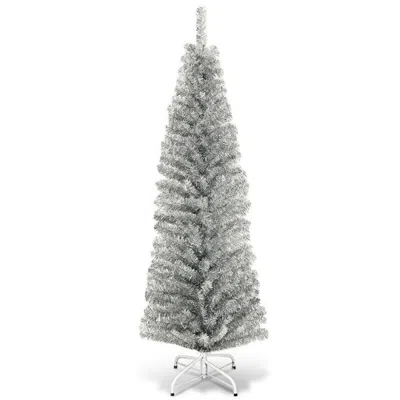 Breebe Tinsel Tree Unlit Slim Pencil Christmas Tree In Gray