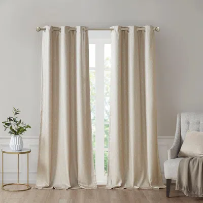 Breebe Tonal Printed Faux Silk Total Blackout Curtain Panel Pair(2 Pcs Window Panels) In Neutral