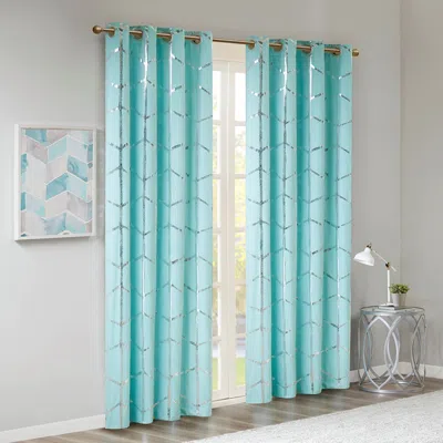 Breebe Total Blackout Metallic Print Grommet Top Curtain Panel(only 1 Pc Panel) In Blue