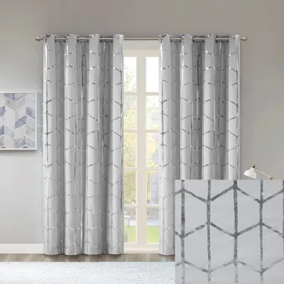 Breebe Total Blackout Metallic Print Grommet Top Curtain Panel(only 1 Pc Panel) In Gray