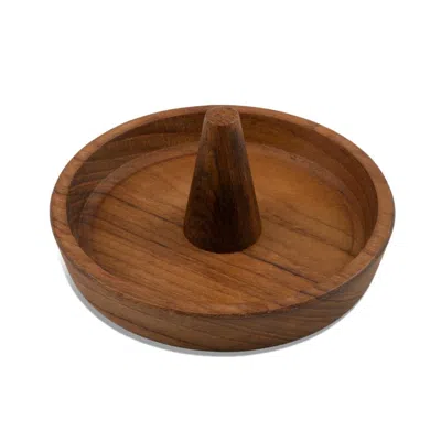 Breebe Traditional Solid Teak Ring Cone Jewelry Dish In Brown