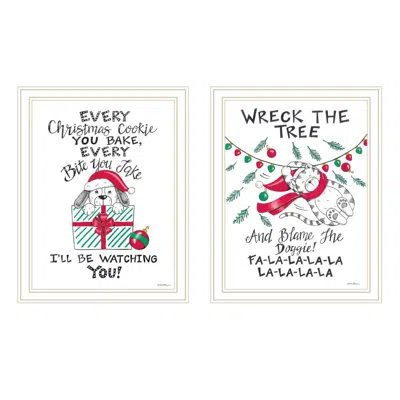Breebe Trendy Decor Cat & Dog Christmas Enjoyment 2-piece White Framed Wall Art By Deb Strain
