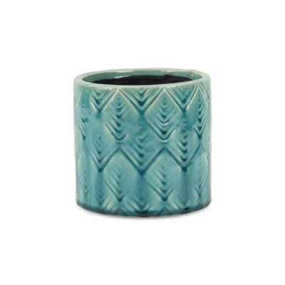 Breebe Turquoise Ceramic 22 Ounce Geometric Round Distressed Pot Planter In Blue