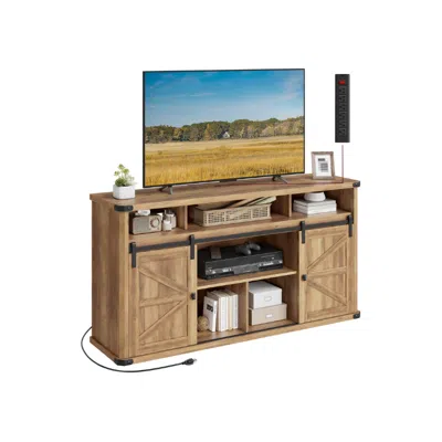 Breebe Tv Stand For Tvs Up To 65 Inches, Farmhouse Entertainment Center With Sliding Barn Doors In Brown