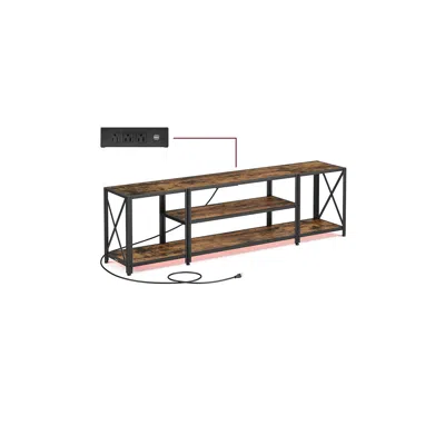Breebe Tv Stand With Power Outlets And Led Lights Rustic Brown, Ink Black