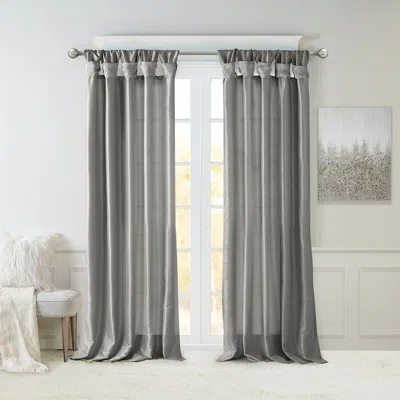 Breebe Twist Tab Lined Window Curtain Panel Charcoal 50x84' In Gray