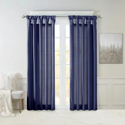 Breebe Twist Tab Lined Window Curtain Panel Navy 50x108' In Blue
