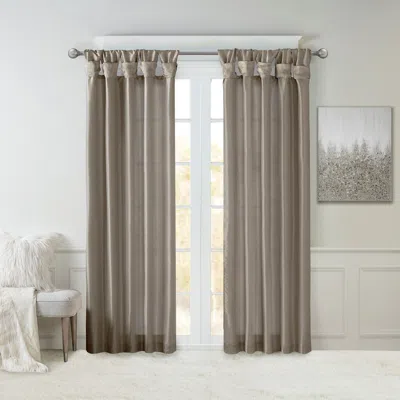 Breebe Twist Tab Lined Window Curtain Panel Pewter 50x120' In Brown