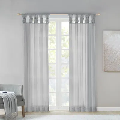 Breebe Twist Tab Voile Sheer Window Pair In Gray