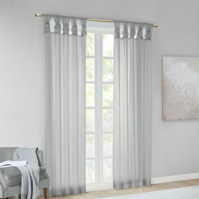 Breebe Twist Tab Voile Sheer Window Pair In Gray