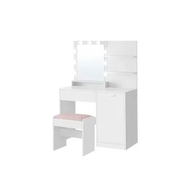 Breebe Vanity Desk With Mirror And Lights, Makeup Vanity With Upholstered Vanity Stool, 9 Dimmable Led Ligh