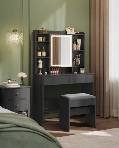 Breebe Vanity Desk With Mirror And Lights Without Power Outlet 15.7"d X 35.4"w X 56.9"h - Ink Black