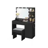 Breebe Vanity Desk With Rectange Mirror And Lights 15.7"d X 43.3"w X 55.5"h - Ink Black In Black