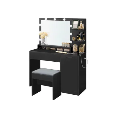 Breebe Vanity Desk With Rectange Mirror And Lights 15.7"d X 43.3"w X 55.5"h - Ink Black