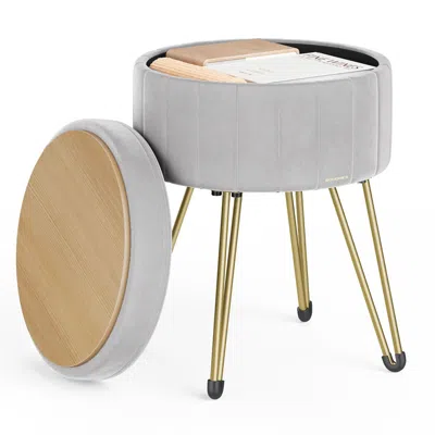 Breebe Vanity Stool Chair, Small Ottoman Stool With Storage, Velvet Makeup Stool, 15.4 Dia. X 17.5 H Inches In Blue