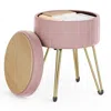 Breebe Vanity Stool Chair, Small Ottoman Stool With Storage, Velvet Makeup Stool, 15.4 Dia. X 17.5 H Inches