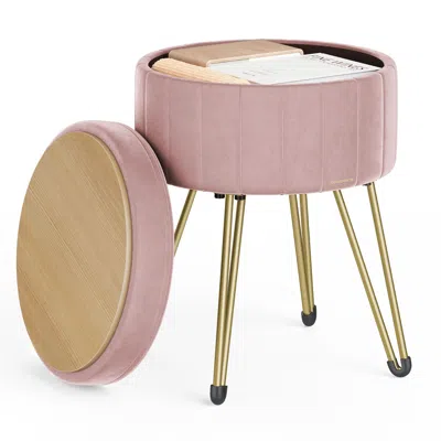 Breebe Vanity Stool Chair, Small Ottoman Stool With Storage, Velvet Makeup Stool, 15.4 Dia. X 17.5 H Inches