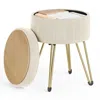 Breebe Vanity Stool Chair, Small Ottoman Stool With Storage, Velvet Makeup Stool, 15.4 Dia. X 17.5 H Inches