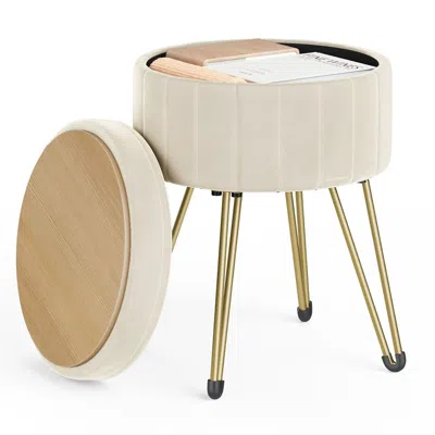 Breebe Vanity Stool Chair, Small Ottoman Stool With Storage, Velvet Makeup Stool, 15.4 Dia. X 17.5 H Inches