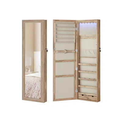 Breebe Wall Mounted Mirror Jewelry Cabinet Toasted Oak