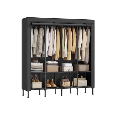 Breebe Wardrobe Closet With 4 Hanging Rails And 8 Shelves Ink Black