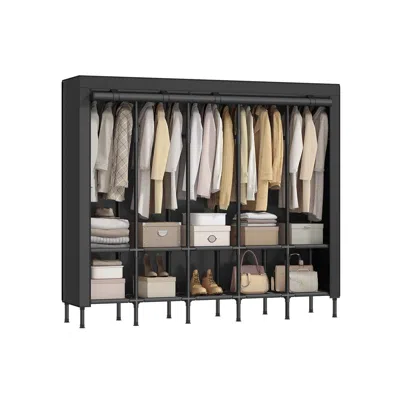 Breebe Wardrobe Closet With 5 Hanging Rails And 10 Shelves Ink Black