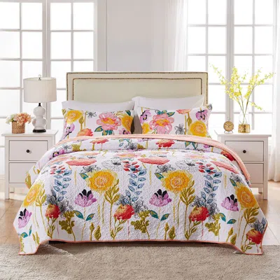 Breebe Watercolor Dream White Quilt Set 3-piece Full/queen In Multi