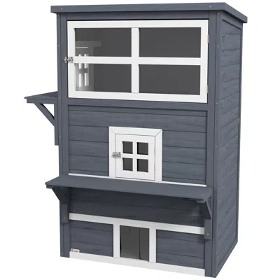 Breebe Weather-resistant Outdoor 3-level Cat House With Escape Entrance In Gray