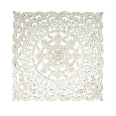 Breebe White Square Shape Handcrafted Wooden Wall Decor - 36"x36" Elegant Home Accent