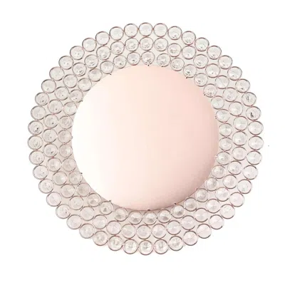 Breebe Wired Metal Round Charger Plate 14" In Rose Gold With Acrylic Crystal Beads, Glamorous Decorative Di
