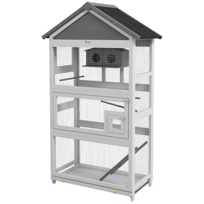 Breebe Wooden Bird Aviary With Slide-out Tray In Grey