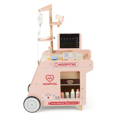 Breebe Wooden Doctor Playset For Kids Pretend Play Doctor Kit With Cart Gift For Toddlers Boys Girls Aged 3 In Pink