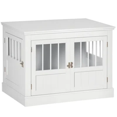 Breebe Wooden Dog Crate End Table Furniture With Triple Doors For Small Dogs In White