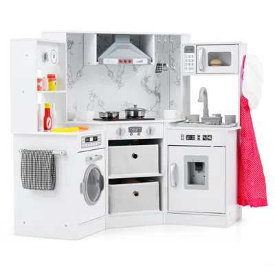 Breebe Wooden Kids Play Kitchen Playset With Realistic Lights And Sounds-gray In White